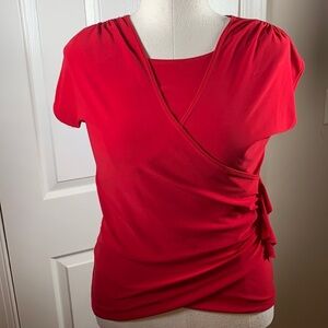 JasonMaxwell red short sleeve top draping front medium